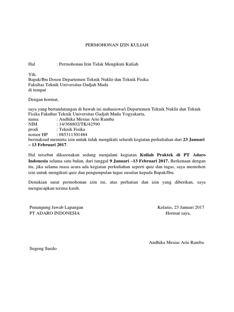 Surat Izin Kuliah  PDF