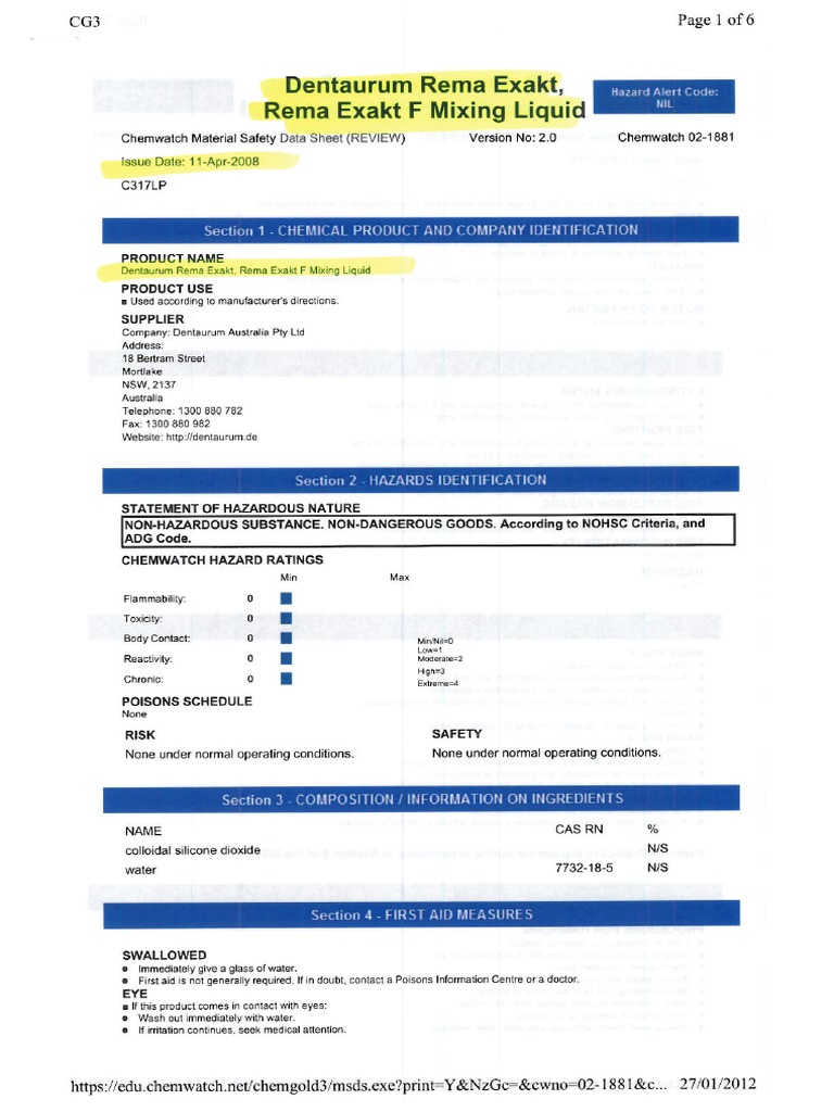 Dentaurum Rema Exakt, Rema Exakt F Mixing Liquid | PDF