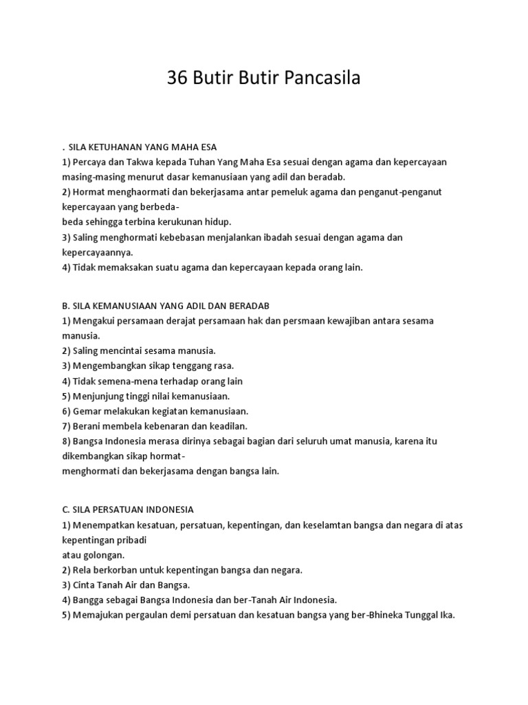 36 Butir Butir Pancasila | PDF