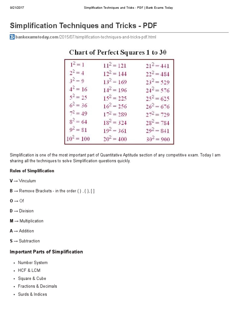 Simplification Tricks for Bank Exams | PDF | Division (Mathematics ...