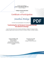 Jonathan Binlayo: Certificate of Participation
