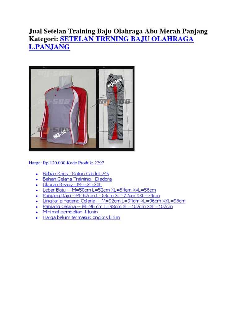 Jual Setelan Training Baju Olahraga Abu Merah Panjang Pkm Marisa Wanita