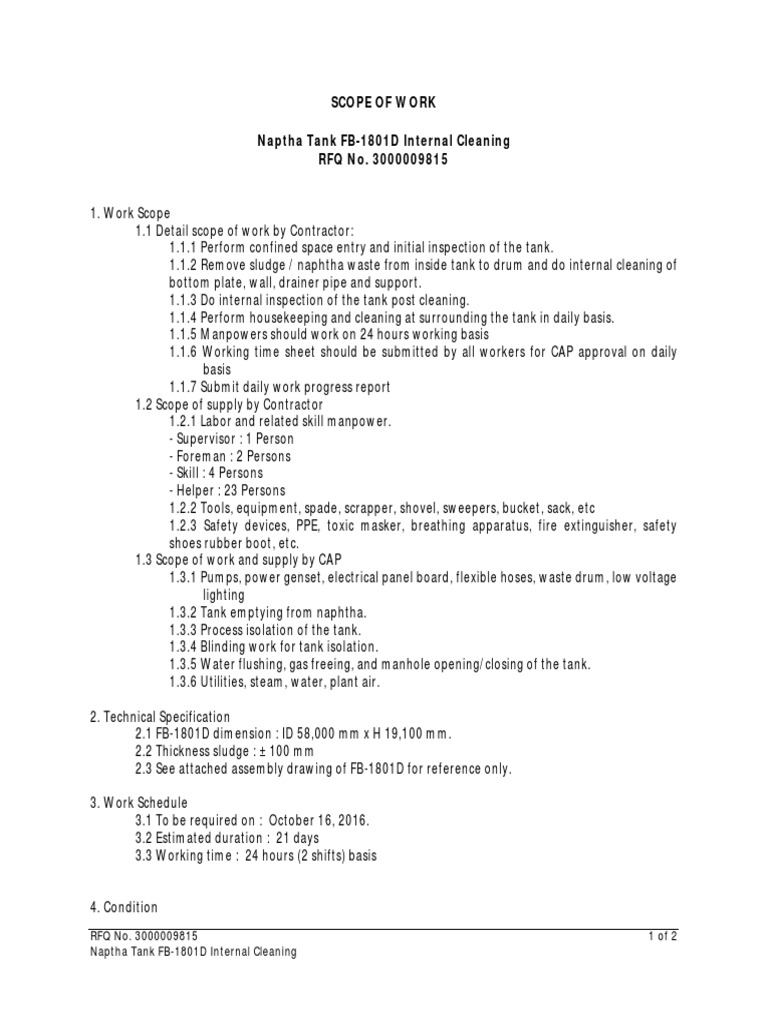 Scope of Work Naptha Tank Internal Cleaning 3000009815 Technology