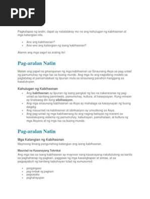 Ang Kabihasnan At Mga Katangian Nito Pdf