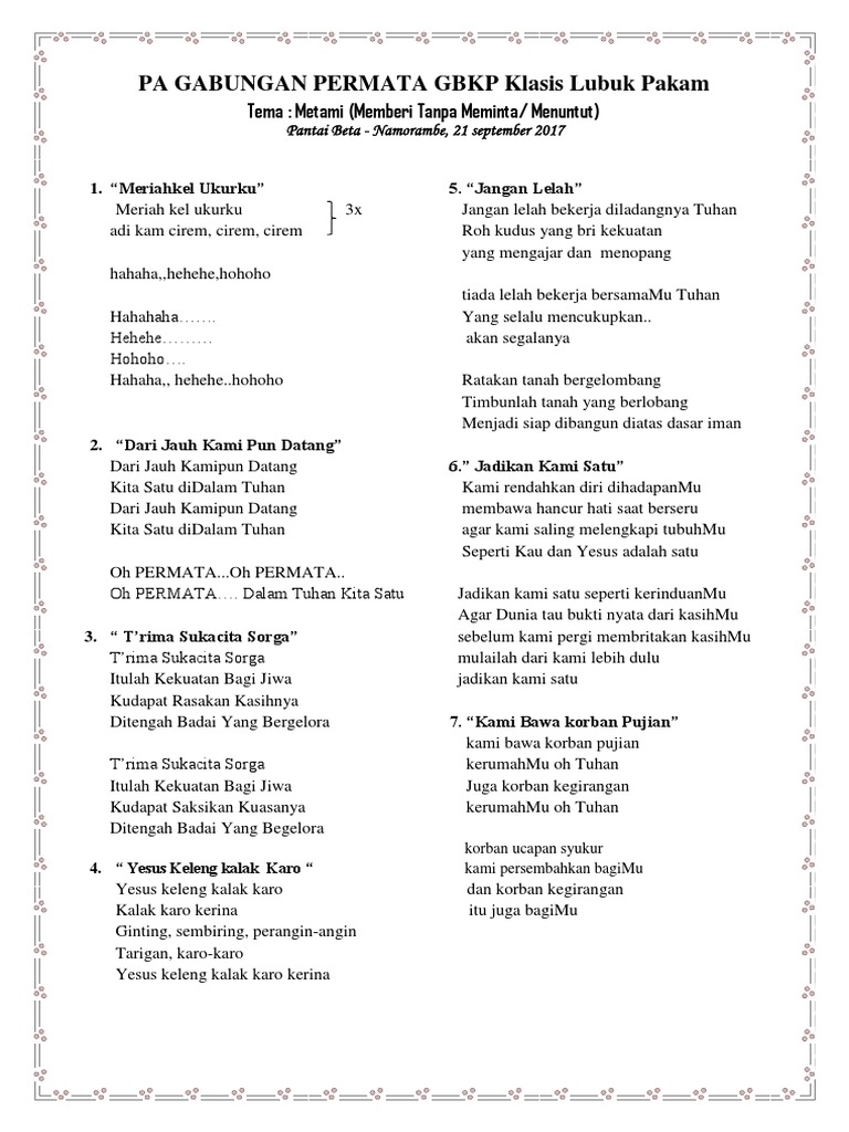 Lirik Lagu Kami Bawa Korban Pujian