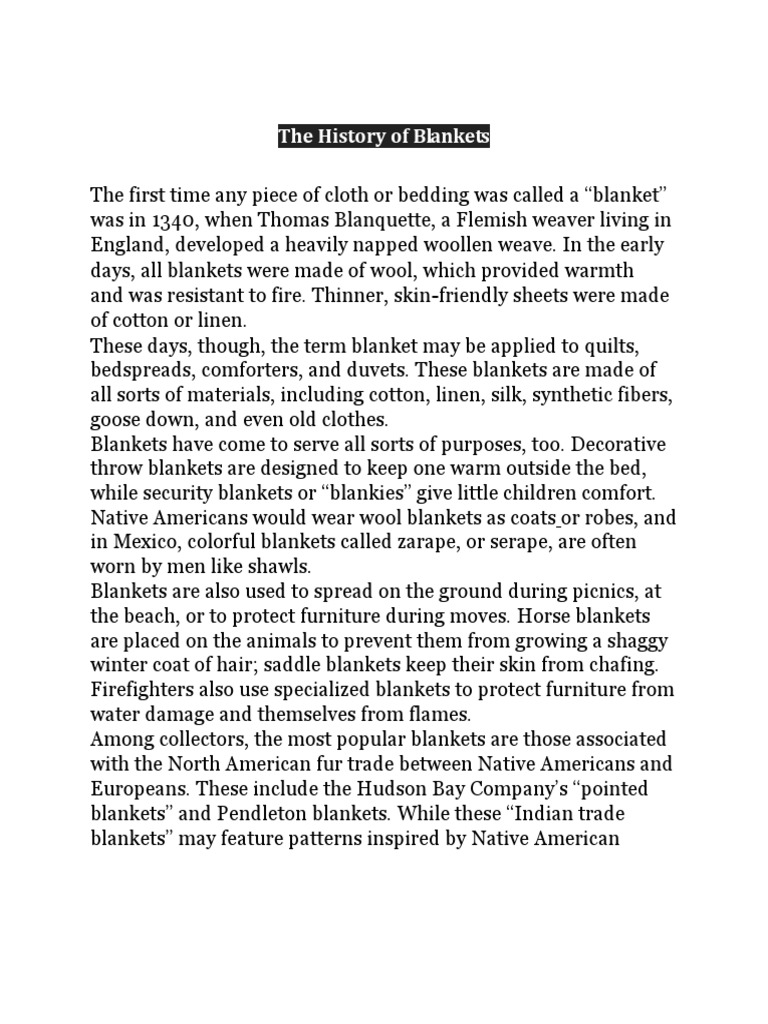 The History of Blankets Blanket Bedding
