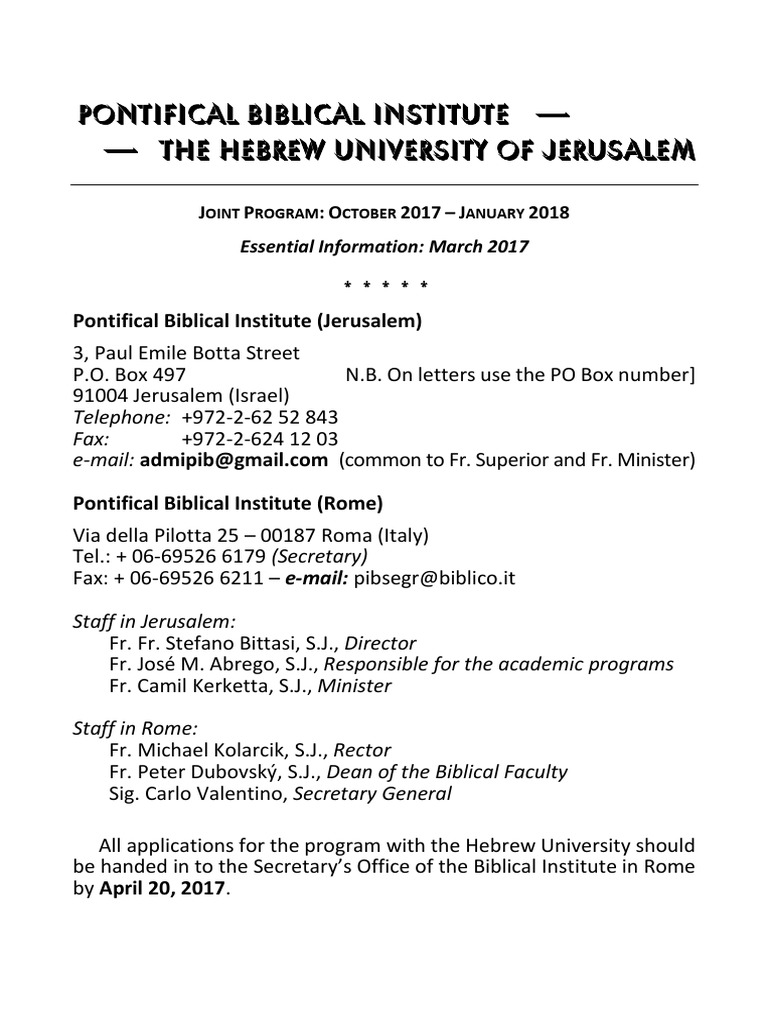 Hebrew University Program 2017 | PDF | Travel Visa | Tuition Payments