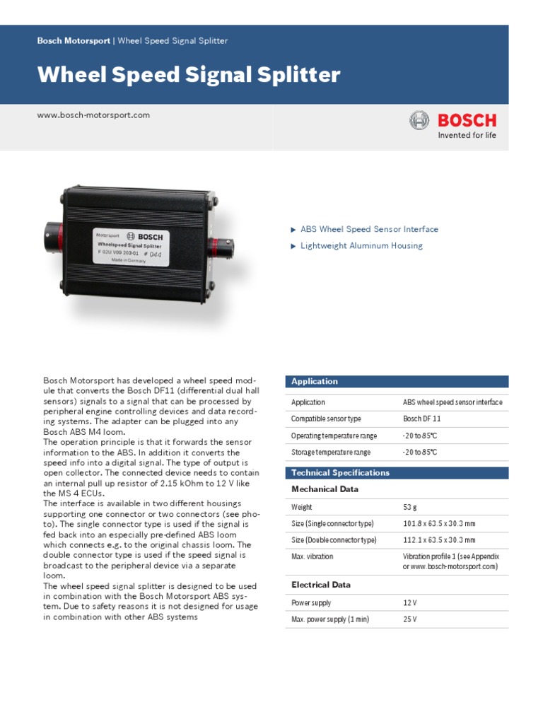 Wheel Speed Signal Splitter Datasheet 51 en 13462473867pdf Electrical