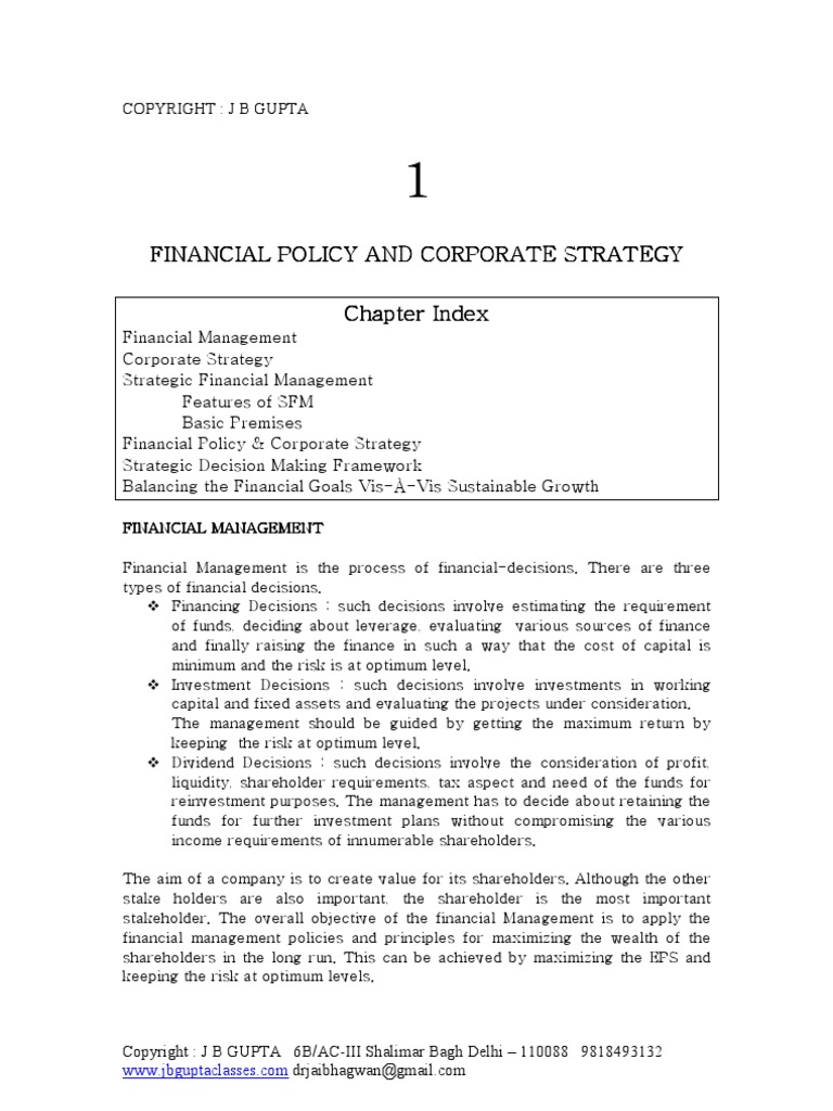Chapter 1 - Financial Policy and Corporate Strategy | PDF | Strategic ...