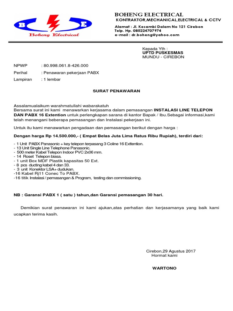 Surat Penawaran Pabx Puskesmas