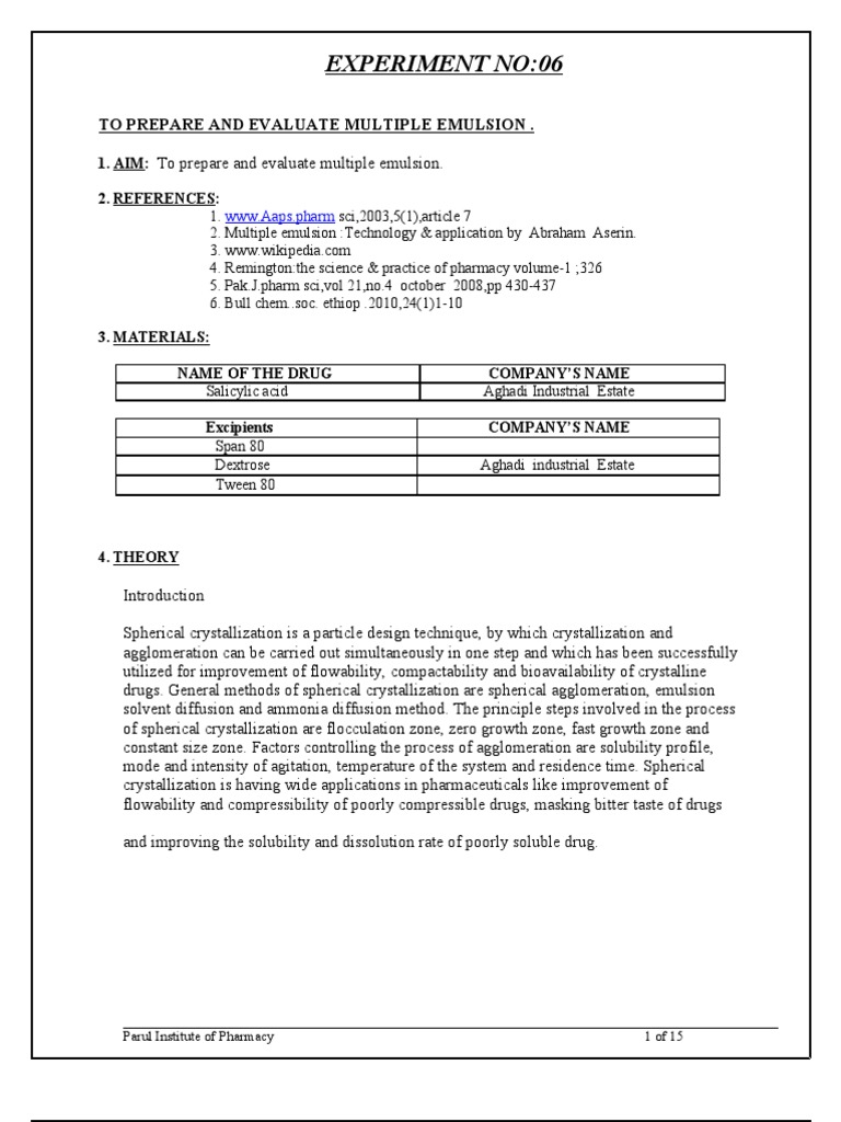 Aspirin Sr Tab Ex 1 Emulsion Solubility - 
