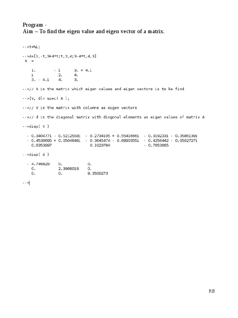 Eigen Values and Eigen Vector of An Arbitrary Matrix Using Scilab ...