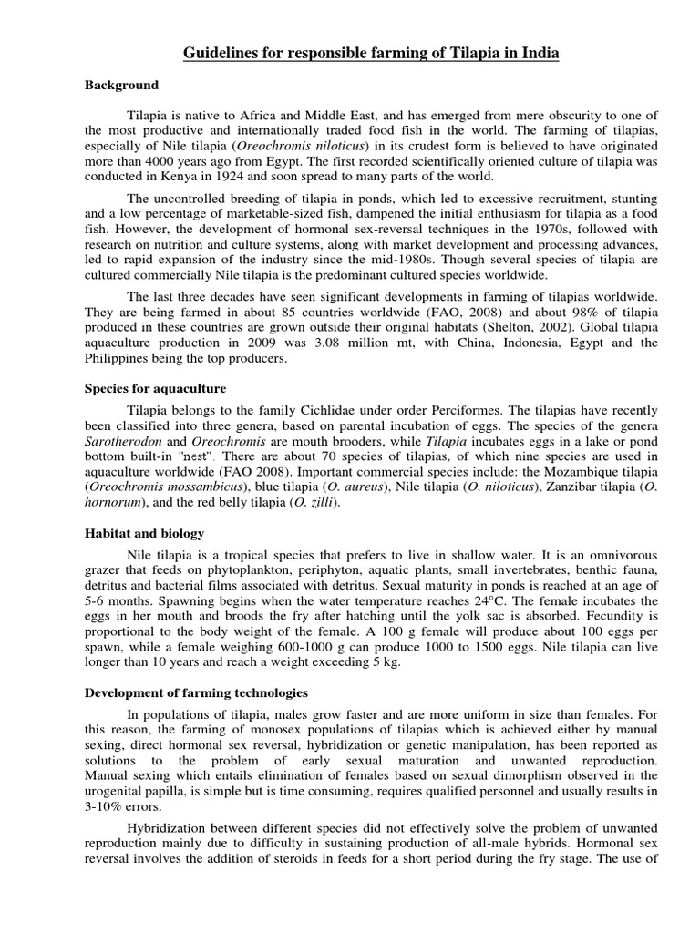 Tilapia Policy Guidelines PDF Fish Agriculture