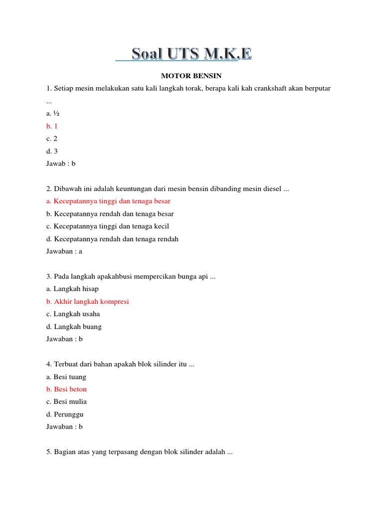 Contoh Soal Dan Jawaban Mesin Diesel Contoh Soal Terbaru