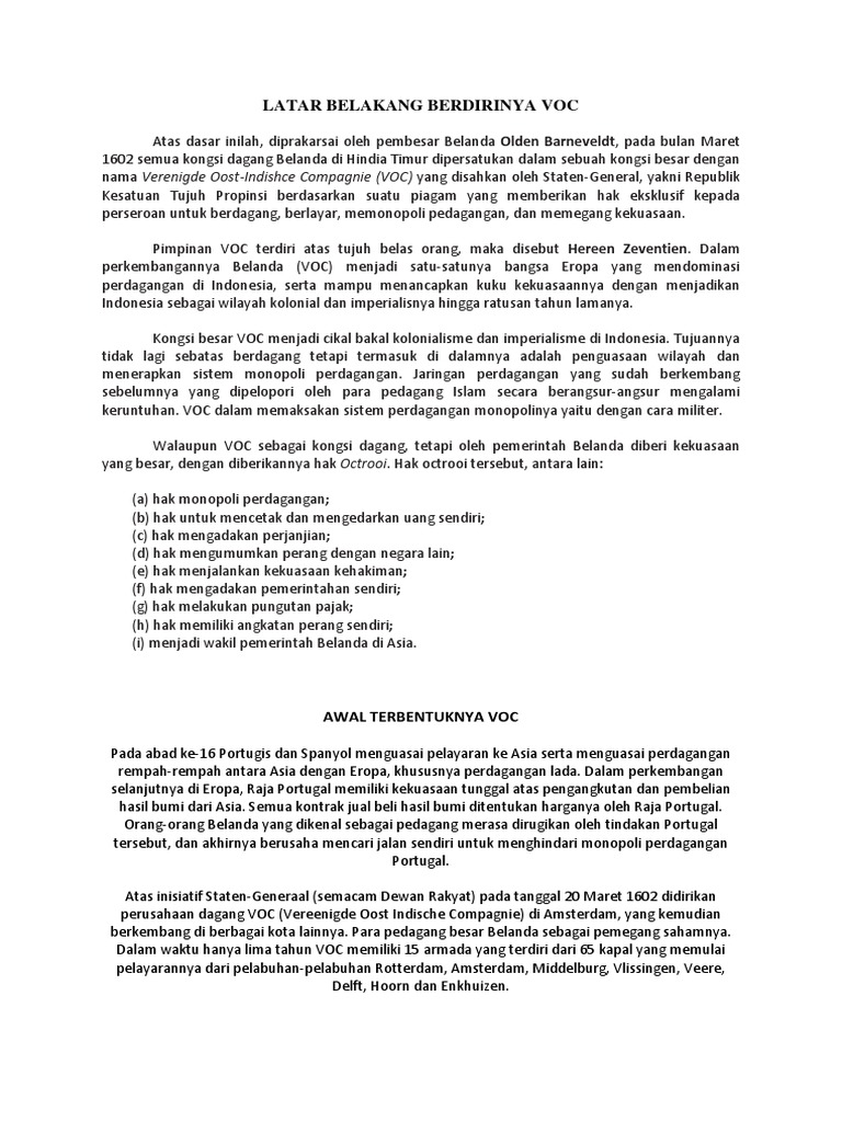 Latar Belakang Berdirinya Voc PDF