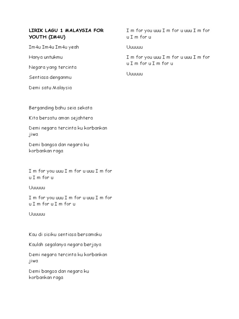 Lirik Lagu 1 Malaysia For Youth Pdf