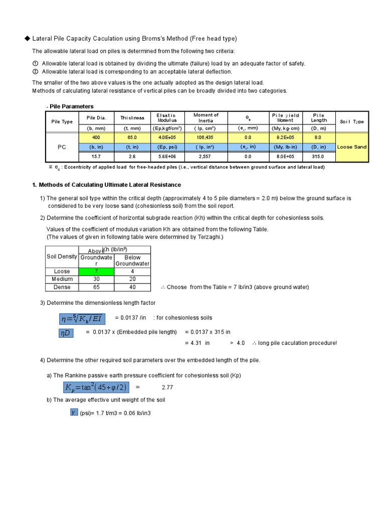 Lateral Pile Capacity Using Broms Method | PDF | Deep Foundation | Soil