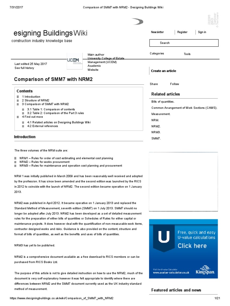 Comparison of SMM7 With NRM2 | PDF | Wall | Roof