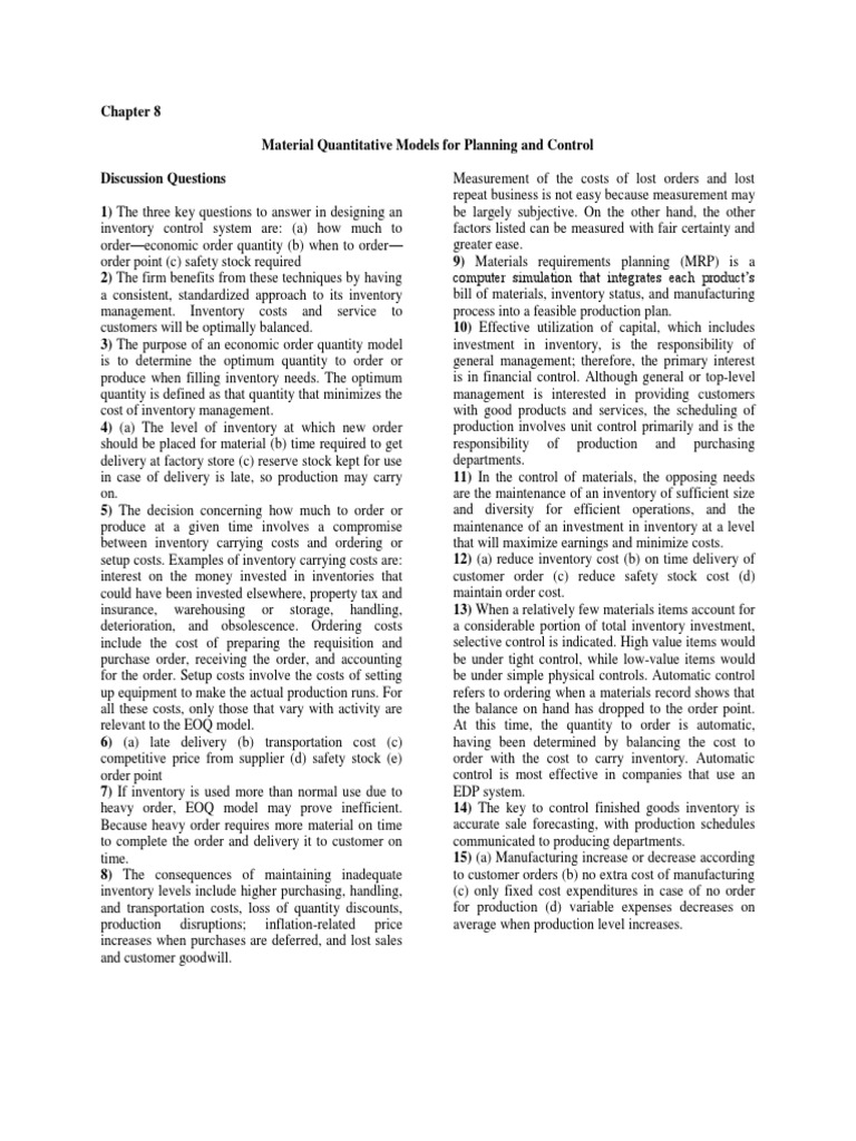 Chapter 8 Material Quantitative Models For Planning and Control | PDF ...