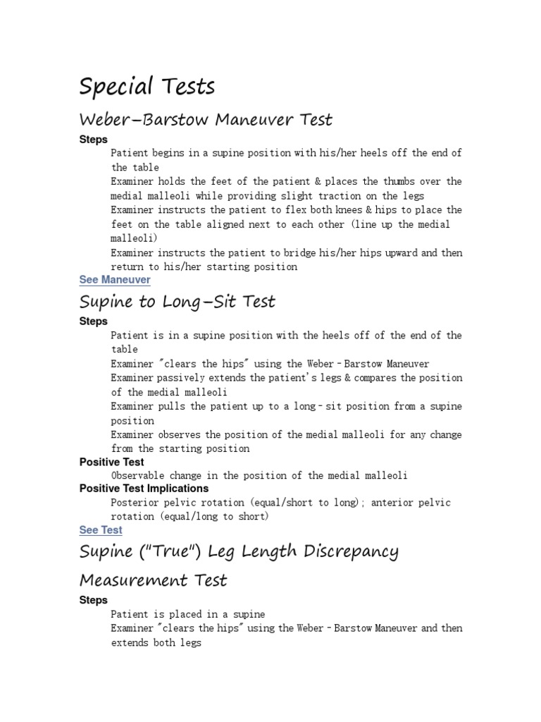 Physiotherapy Special Tests Guide | PDF | Anatomical Terms Of Motion ...