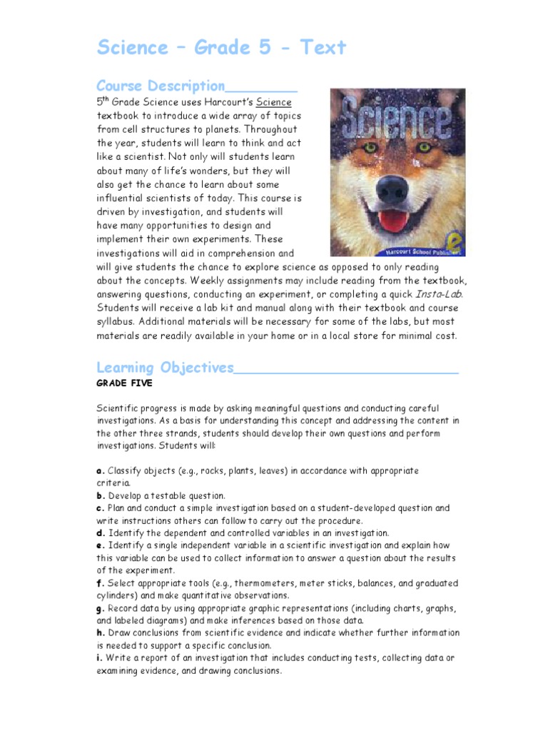 5th Grade Science Course Overview | PDF | Chemical Substances | Solar ...