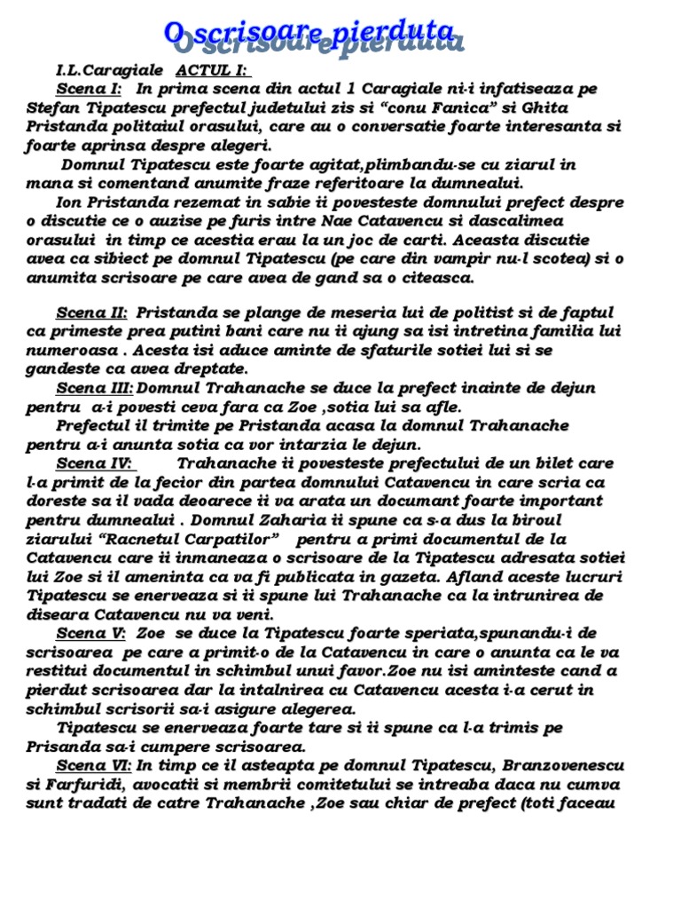 O Ramai Rezumat 223732842-Rezumat-O-scrisoare-pierduta-pe-acte-si-scene.doc