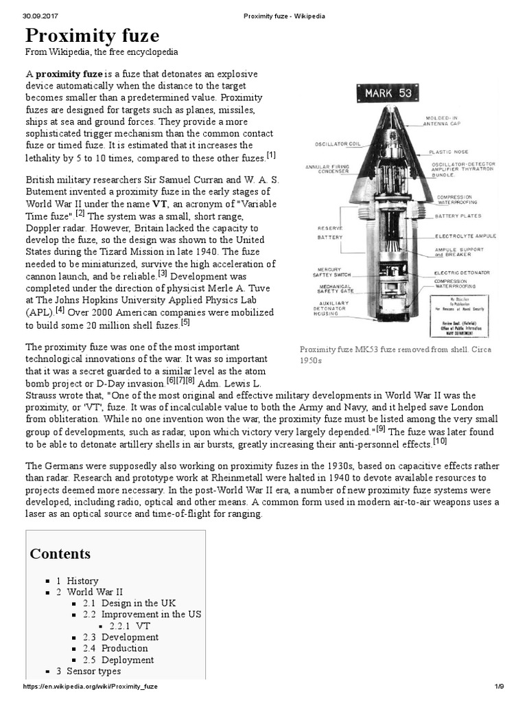 Proximity Fuze Wikipedia Military Technology Technology