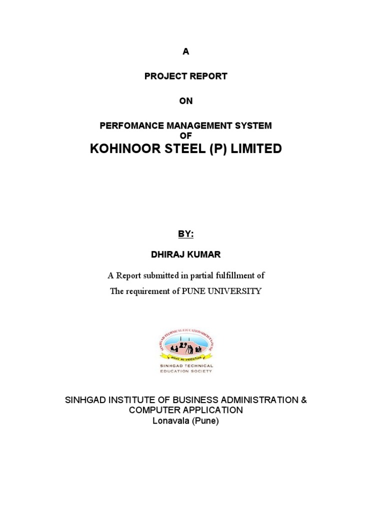 Project On Kohinoor Steel PDF Performance Appraisal Salary