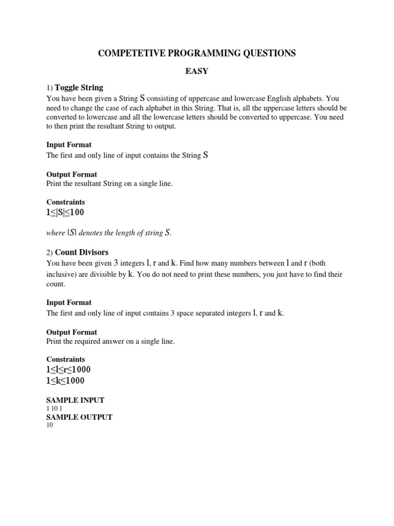 Competitive Programming Questions | PDF | Summation | Matrix (Mathematics)