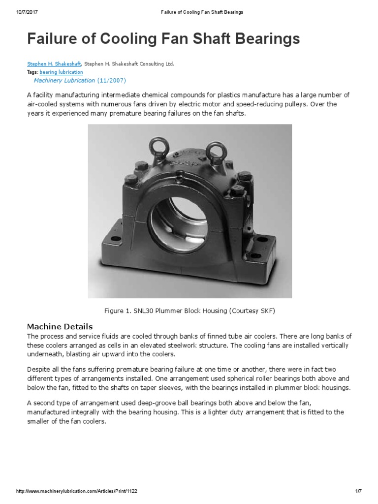 Failure of Cooling Fan Shaft Bearings Bearing (Mechanical) Screw