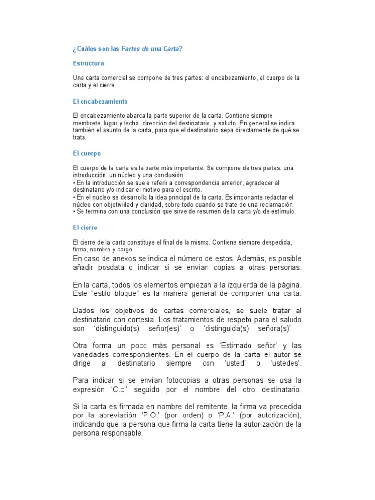 Cuáles son las Partes de una Carta