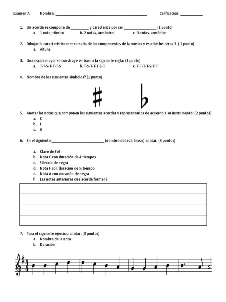 Examen Música PDF Acorde (Música) Clave