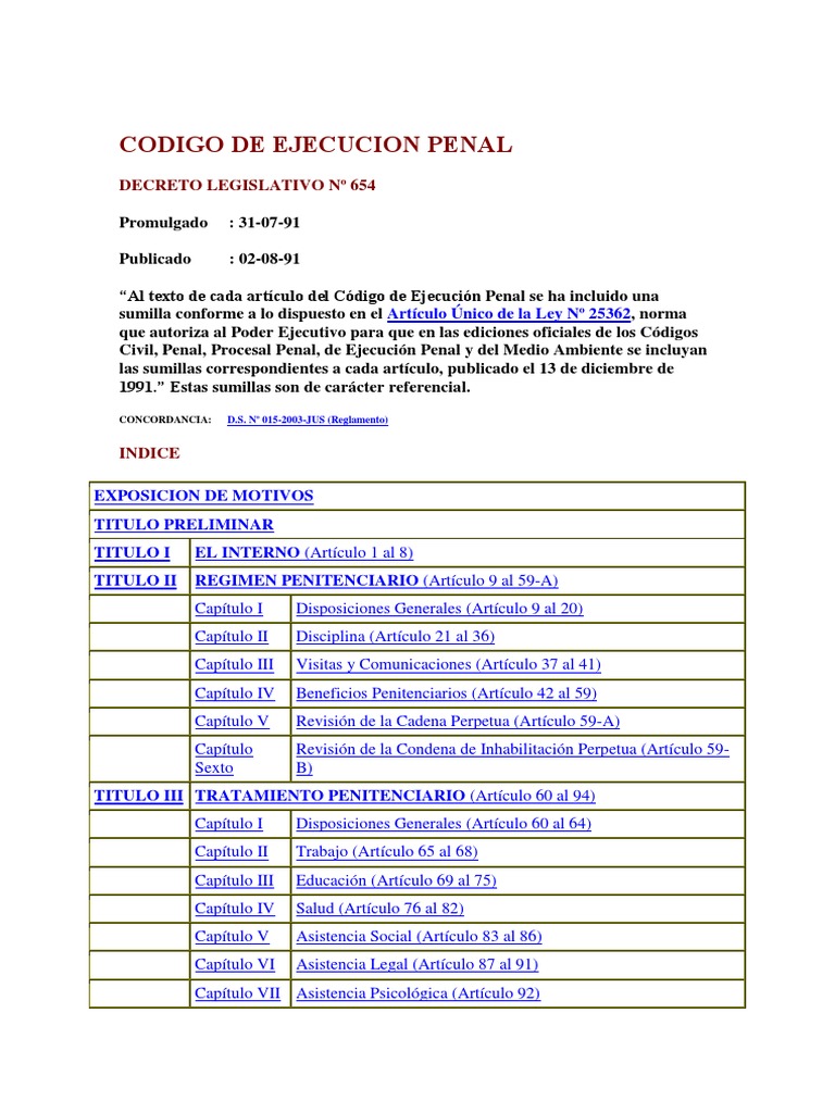 Codigo de Ejecucion Penal | PDF | Pena capital | Derecho penal