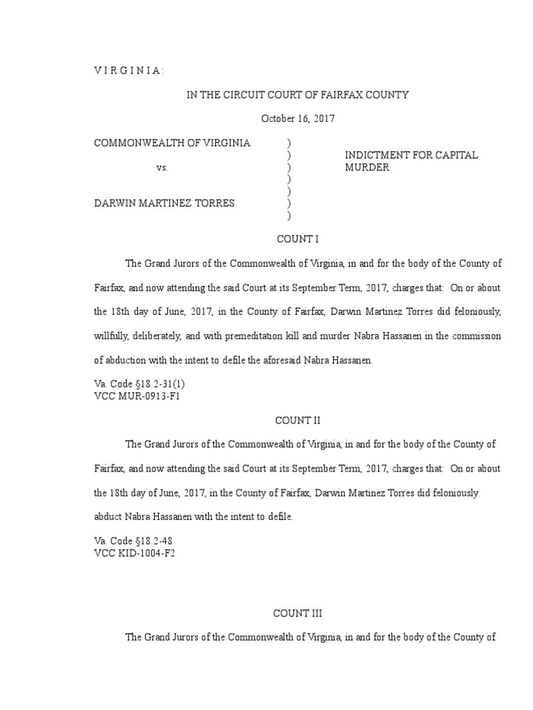 Darwin MartinezTorres Fairfax County Court Documents PDF Grand
