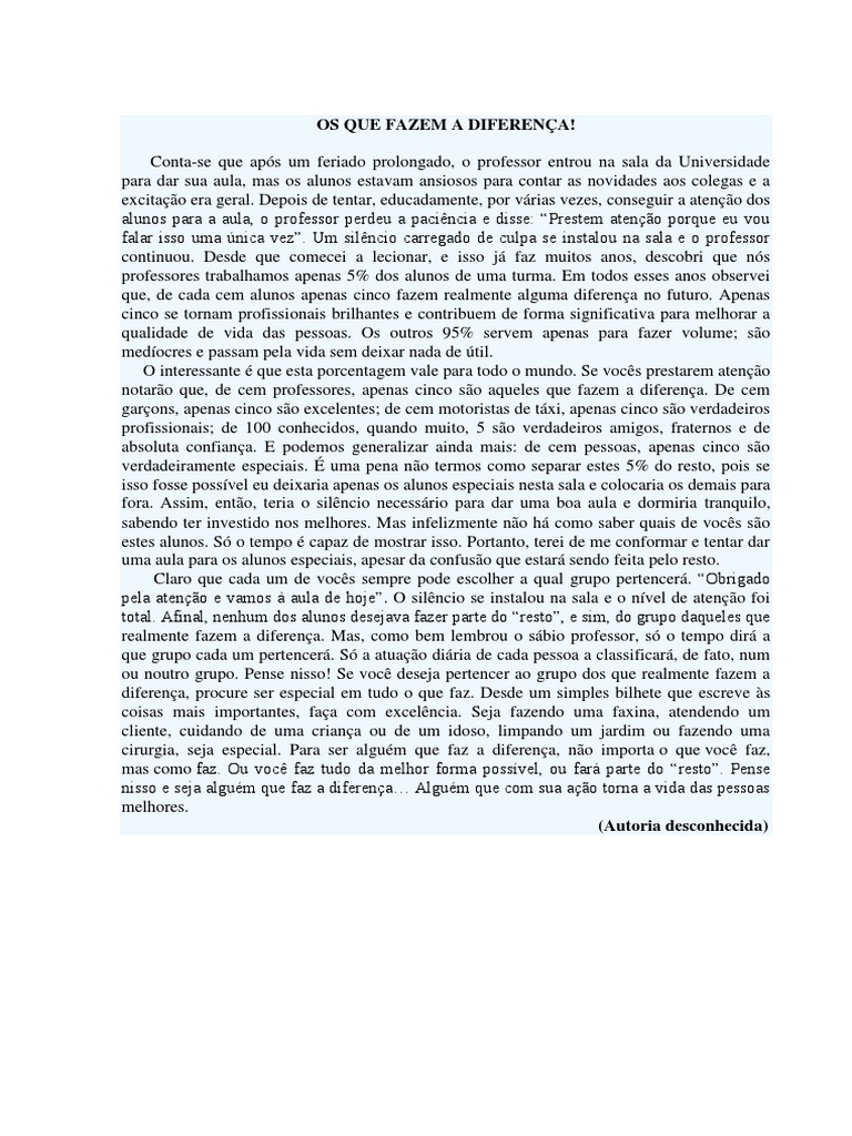 Reflexões sobre Fazer a Diferença | PDF | Vida