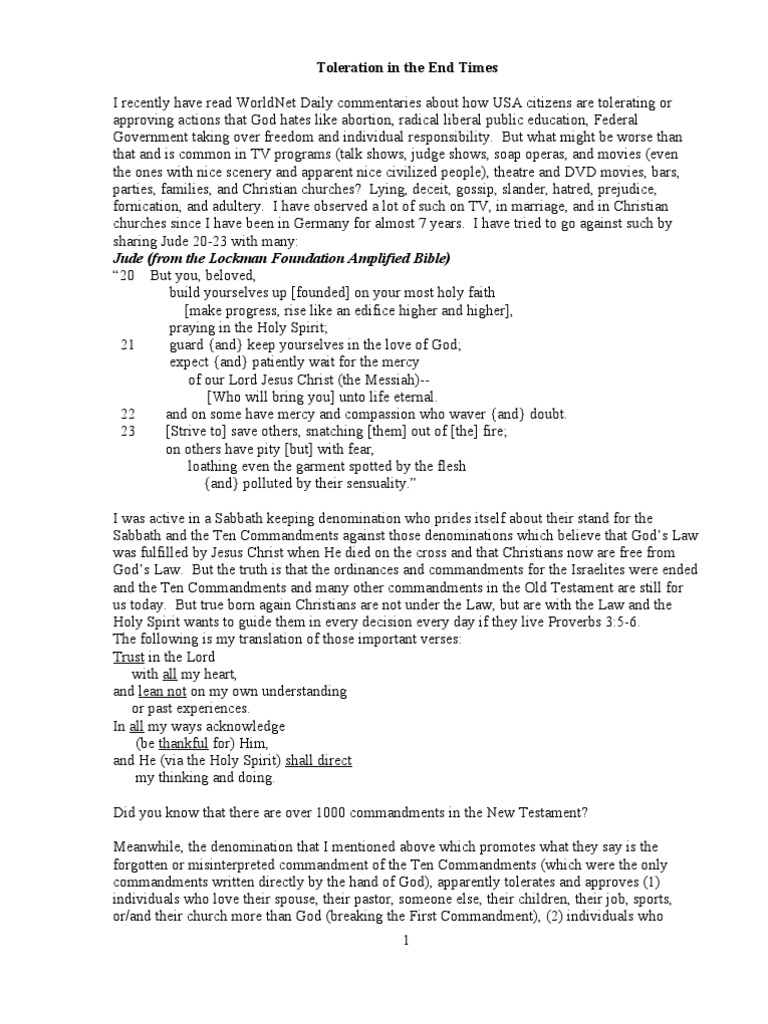 Jude (From The Lockman Foundation Amplified Bible) Toleration in The