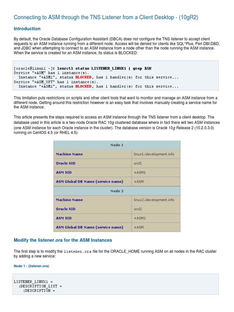 Accessing ASM via TNS Listener | PDF | Port (Computer Networking ...