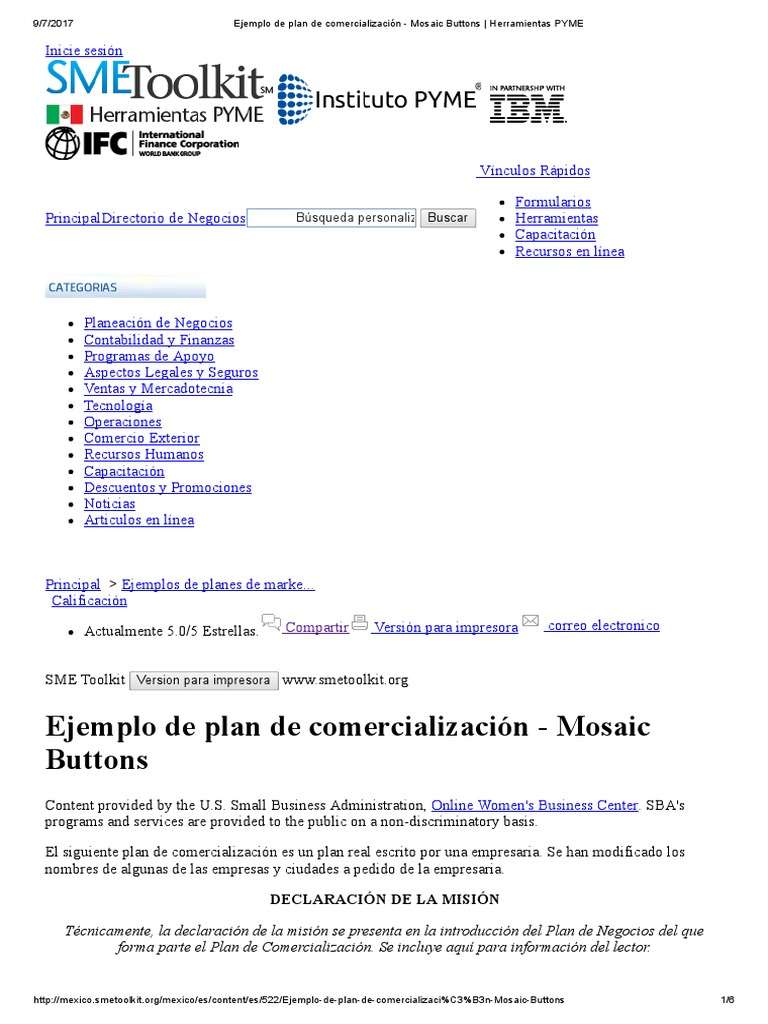 Ejemplo de Plan de Comercialización  Mosaic Buttons _ Herramientas
