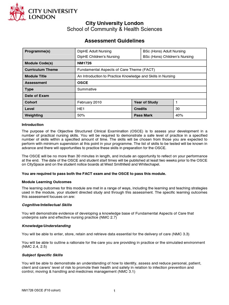 OSCE Assessment Guidelines for Nursing | PDF | Nursing | Caregiver