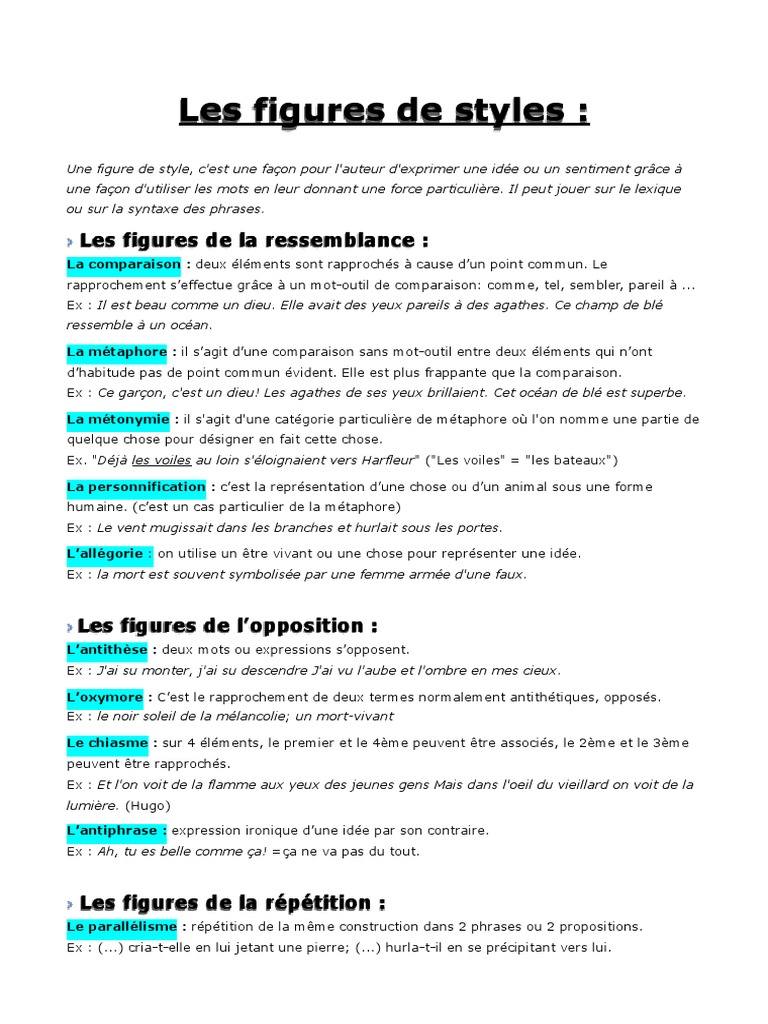 Exercice Figure De Style 3ème Avec Correction Les Figures de Styles | PDF | Métaphore | Techniques littéraires