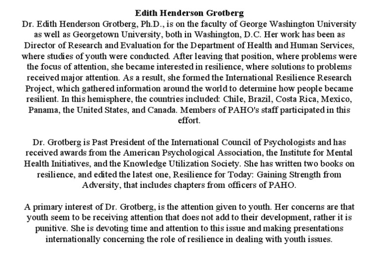Edith Grotberg | Psychological Resilience | Attention
