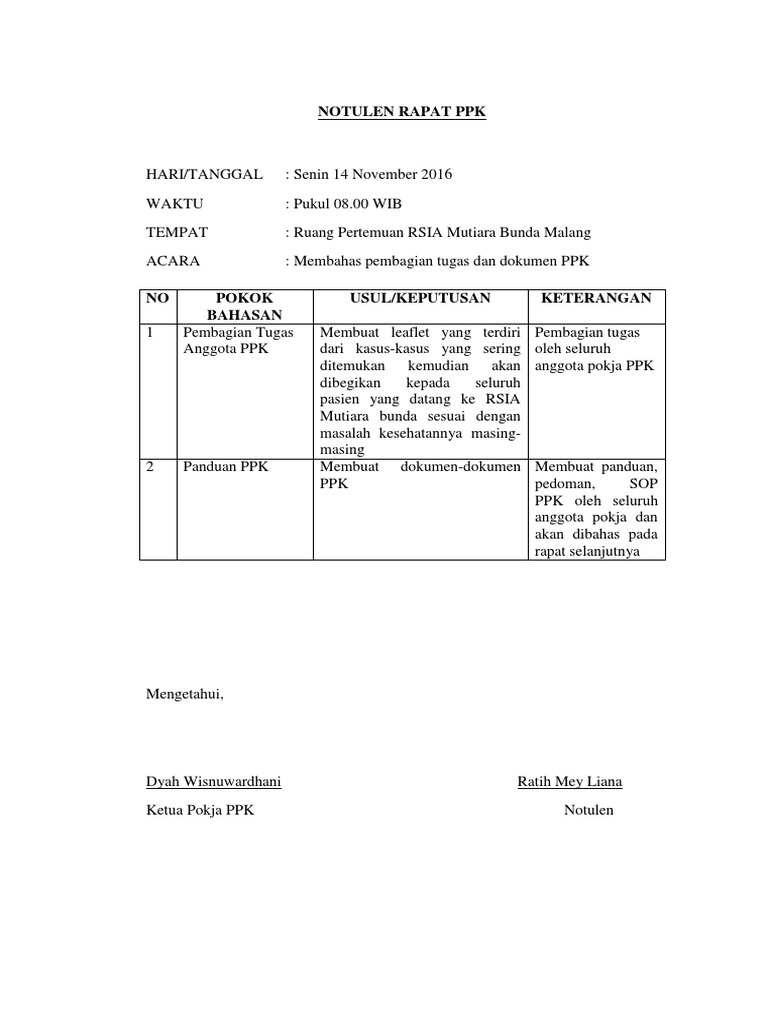Notulen Rapat Ppk Notulen Rapat Ppk