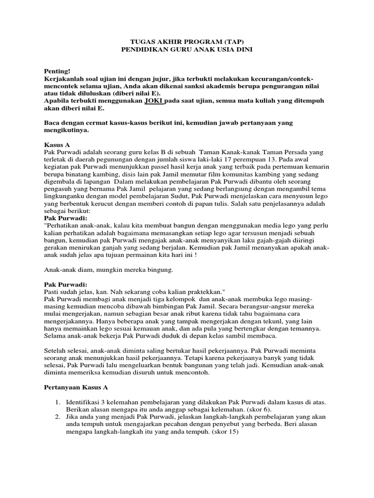 Tugas Akhir Program Paud Pdf