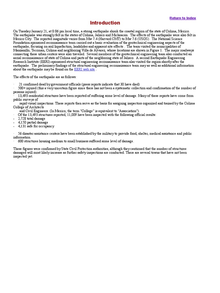 Colima Earthquake Impact Report 2023 | PDF | Landslide | Moment ...