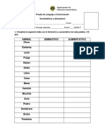 Prueba de Lenguaje y Comunicación Aumentativos y Diminutivos