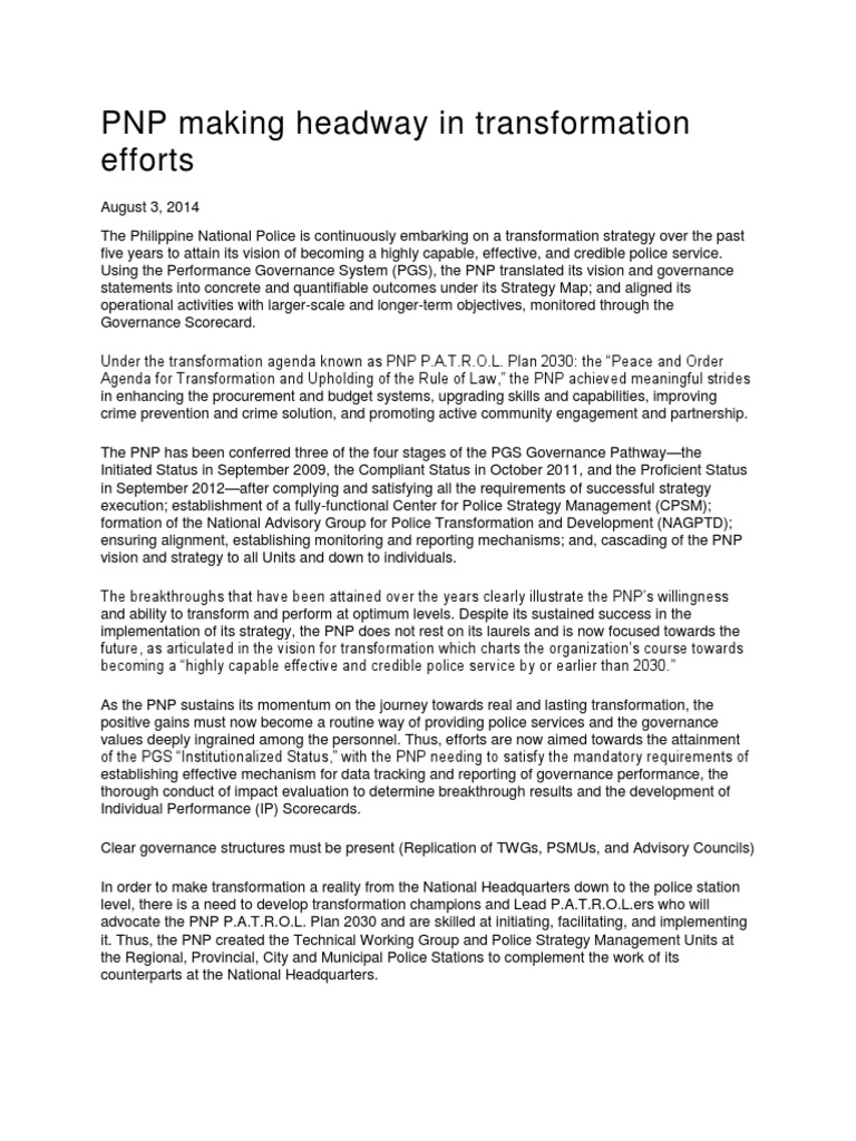 PNP Transformation Progress Report 2023 | PDF | Strategic Management ...