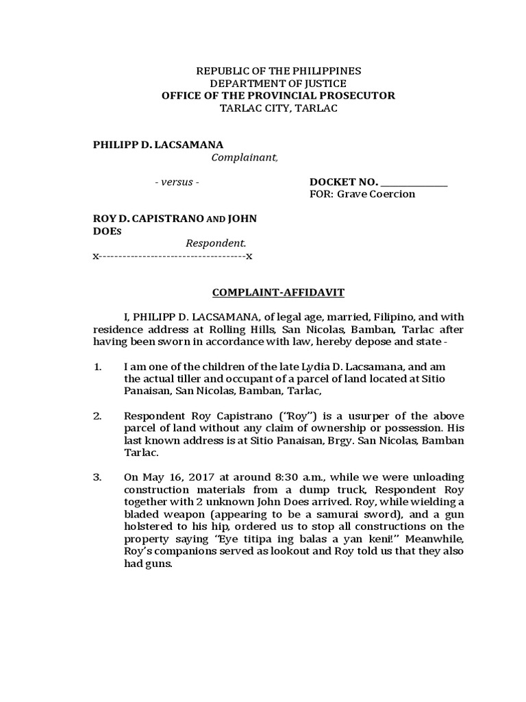 Complaint (G.coercion) Sample Crime & Violence Crime Thriller