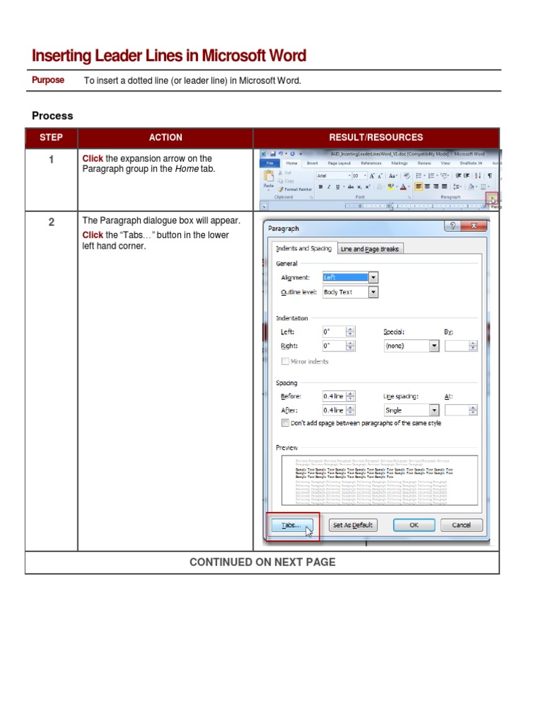Insert Leader Lines in Word | PDF