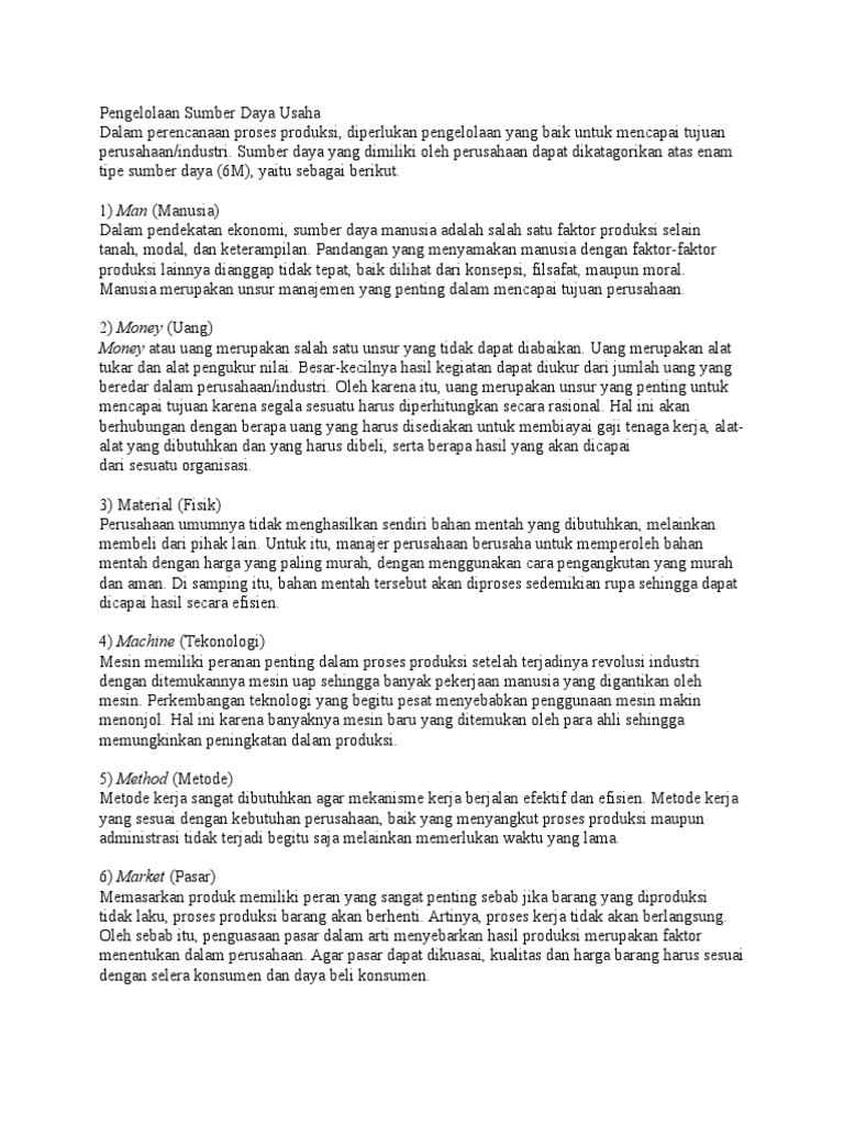 Pengelolaan Sumber Daya Usaha