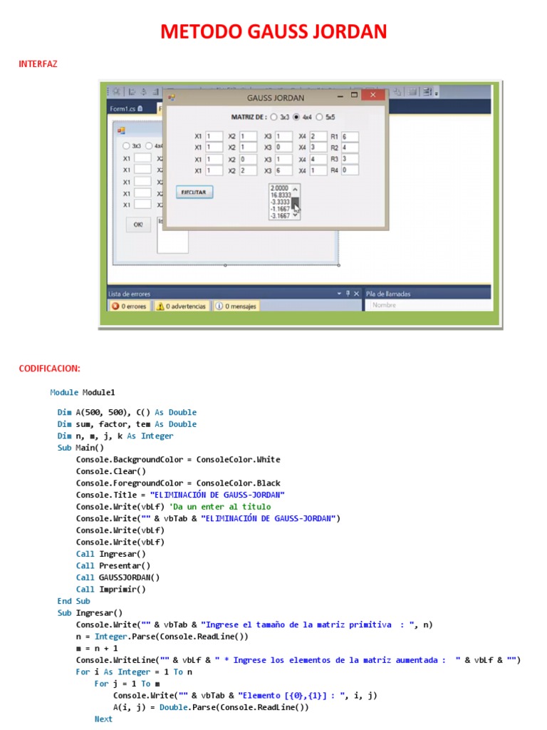 Gauss-Jordan Elimination Code Example | PDF | Teaching Mathematics
